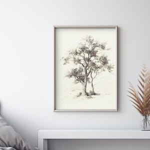 Minimalist Pencil Sketch Art Print – Hand-Drawn Tree, Monochrome Nature Wall Art for Modern Home Decor