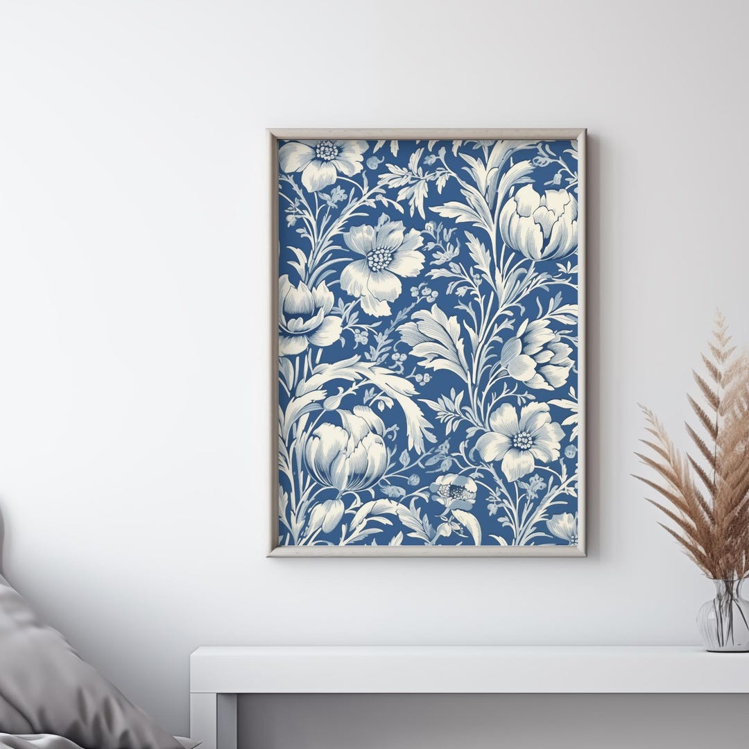 Vintage Blue Floral Botanical Art Print – Elegant Victorian Flower ...