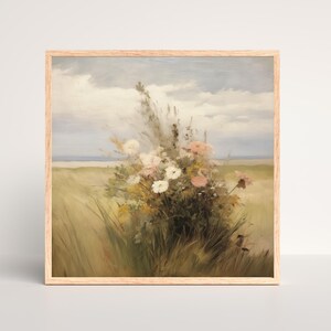 Impression d&#39;art mural champ de fleurs sauvages | Prairie de fleurs pastel | Décoration cottagecore rustique pour chambre à coucher ou salon