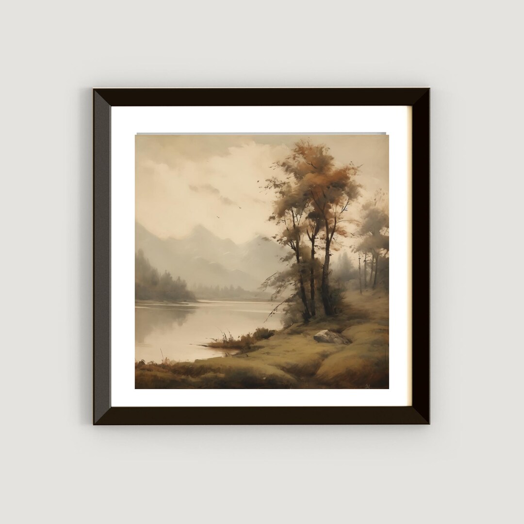 Misty Forest and Lake Art Print | Woodland Nature Wall Art | Tranquil ...