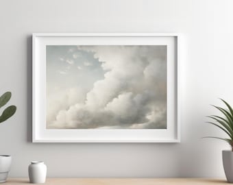 Serene Cloudscape Wall Art Print - Minimalist Skies, Neutral Wall Decor, Modern Cloud Painting