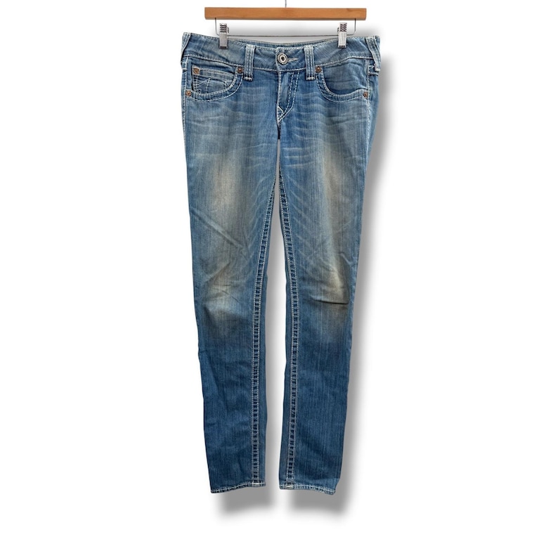 Y2K True Religion Julie Big T Skinny Jeans 30 Blue Low Rise Contrast Stitch image 1