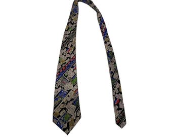 Vintage Nicole Miller 100% Silk Multicolor Postage Envelop Print Tie