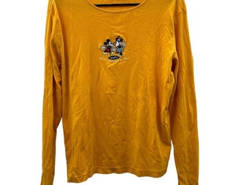 Vintage Disney World Mickey & Minnie Mouse geborduurd shirt met lange mouwen uit de jaren 90 L