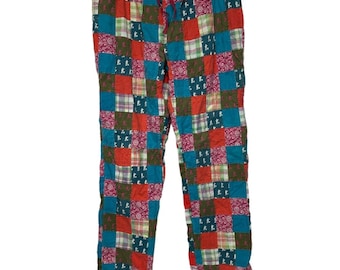 Vintage Disney Parks Multicolor Patchwork Cordón Tirar Pantalones Tamaño L