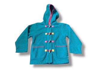 Vintage Gymboree Kids Toggle Fleece Jacket Sz Large Teal Hooded 1980s Colorblock