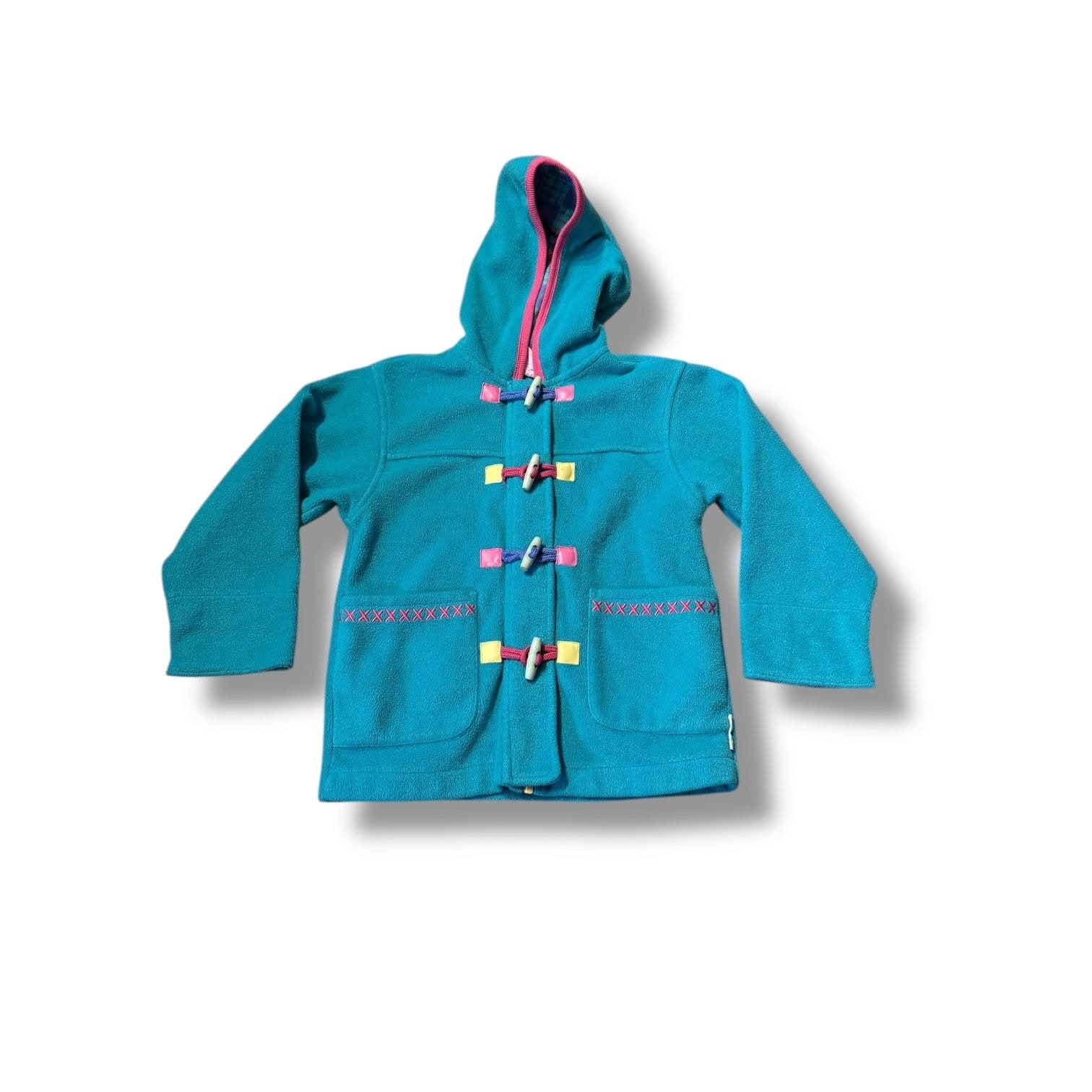 Vintage Gymboree Kids Toggle Fleece Jacket Sz Large Teal Hooded 1980s Colorblock