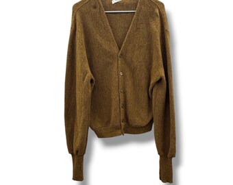 Vintage Alpaca Wool Cardigan L Brown 2 Ply V Neck Button Sweater Grunge FLAWED