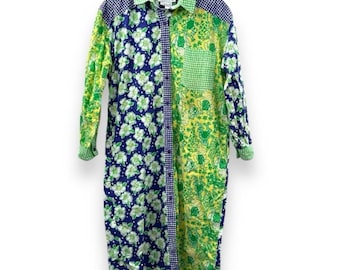 Lilly Pulitzer Patchwork Shirt Dress, Blue Green Coastal Style (Size M)