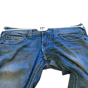 Y2K True Religion Julie Big T Skinny Jeans 30 Blue Low Rise Contrast Stitch image 14