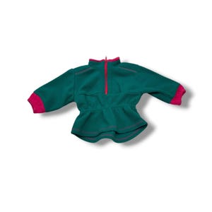 Basic Editions Vintage Fleece Pullover 12M Teal Pink 1/4 Zip Peplum Long Sleeve