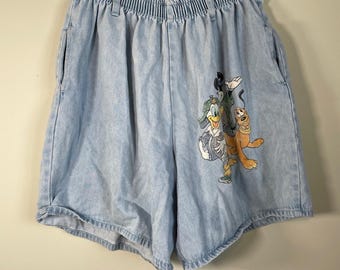 Vintage Disney Mickey Mouse High Rise Light Wash Mom Shorts Size 14
