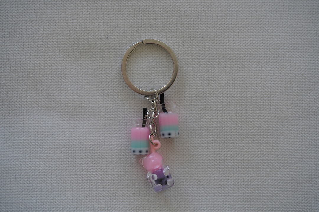 Boba Drink Keychain: Pink Bag Charm, Car Keyring - Etsy