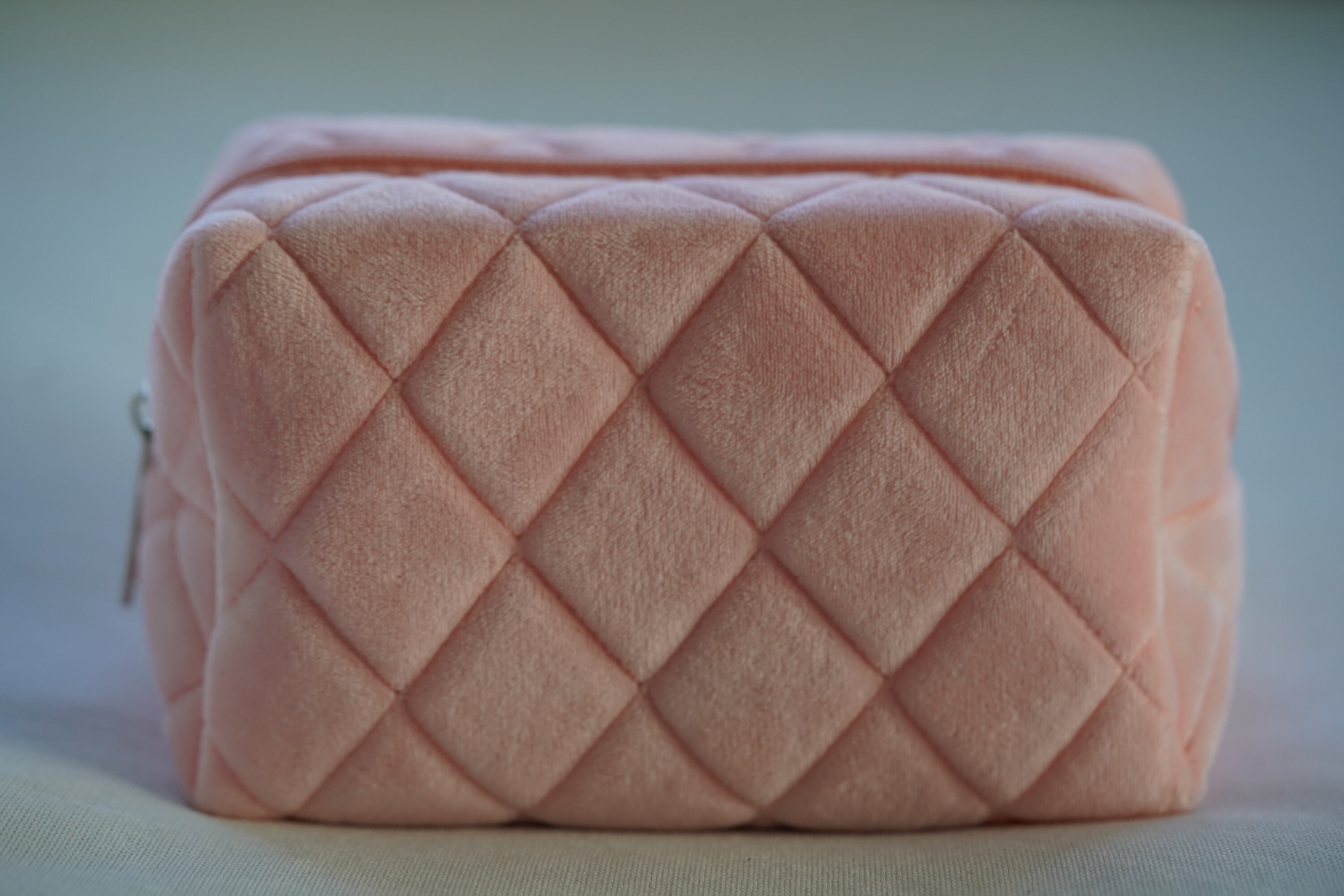 Pink Fluffy Plush Quilted Makeup or Cosmetic Bag 