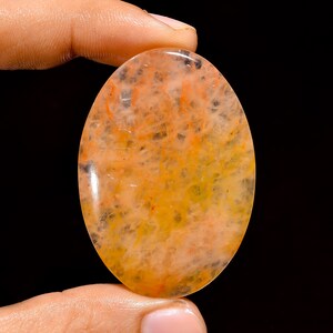 Unbefleckte Bestnote Qualität 100% natürliche gelbe Calcit ovale Form Cabochon lose Edelstein für die Herstellung von Schmuck 50X35X6 mm 87,5 Ct. YT-213