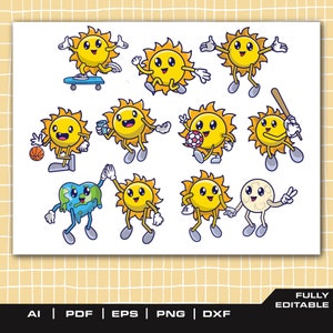 Süßes Happy Sun Cartoon SVG Bundle: Dateien für Cricut