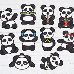 かわいいちびパンダ SVG PNG バンドル: すぐにダウンロードできるベビーパンダの漫画カットファイル