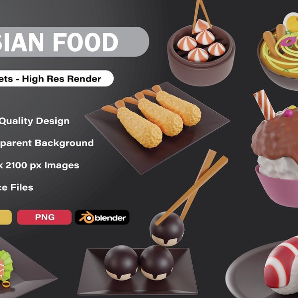 Asian food 3d icons pack, 3d food icons, Culinary icons, 3d icons for UI/UX. 3d icons pack asian food for instant download