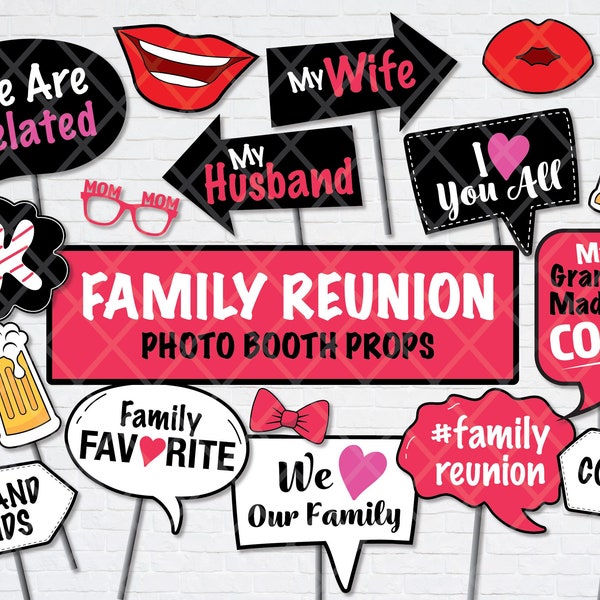 35 Family Reunion Photo Booth Props: Minimalist Design of Family Gathering Party Photo Props