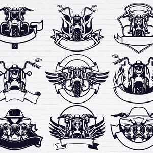 Retro Motorcycle Motorbike SVG PNG Monochrome Logo Bundle for Instant Download