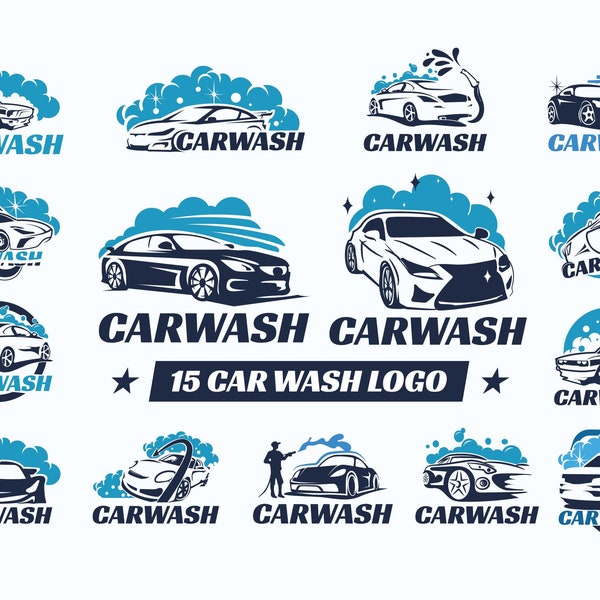 Collection of Car Wash or Car Cleaning Logo Template: SVG Files for Instant Download