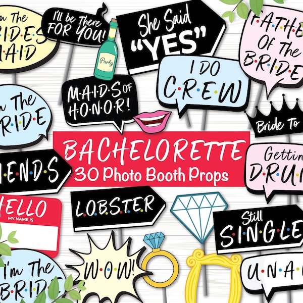 30 Friends Bachelorette Party Photo Booth Props: Bridal Shower Quote Collection SVG Bundle for Instant Download