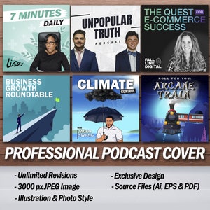 I will design custom professional podcast artwork, podcast thumbnail, podcast art, podcast logo design, podcast cover design.