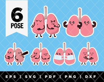 Cute Lungs Mascot SVG, PNG Bundle, Printable Art (Digital Download)