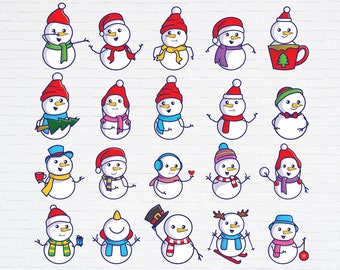 Set of Cute Christmas Snowman SVG PNG Bundle. Funny Snowman Face for Christmas Decoration Instant Download
