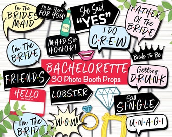 30 Friends Bachelorette Party Photo Booth Props: Bridal Shower Quote Collection SVG Bundle for Instant Download