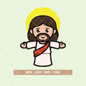 Funny Jesus Mascot, Jesus Cartoon Template, Cute Jesus Clipart, Jesus Illustration Clipart. SVG PNG Bundle for Instant Download