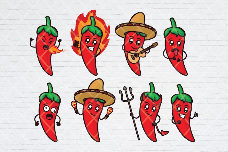 8 Cute Chili Pepper Emoji Bundle SVG Files of Funny Hot Chili Etsy