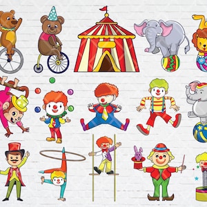 15 Cute Funny Circus Cartoon SVG Bundle: Clipart de parc d’attractions pour téléchargement instantané