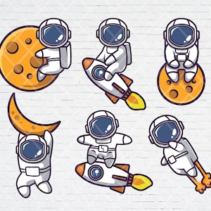 6 Lindo astronauta Spaceman SVG: Paquete de archivos de niños con traje espacial para descarga instantánea