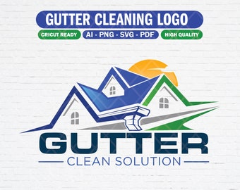 Gutter cleaning logo design template, Gutter cleaning services logo, House cleaning services logo, Gutter cleaning SVG PNG files for cricut