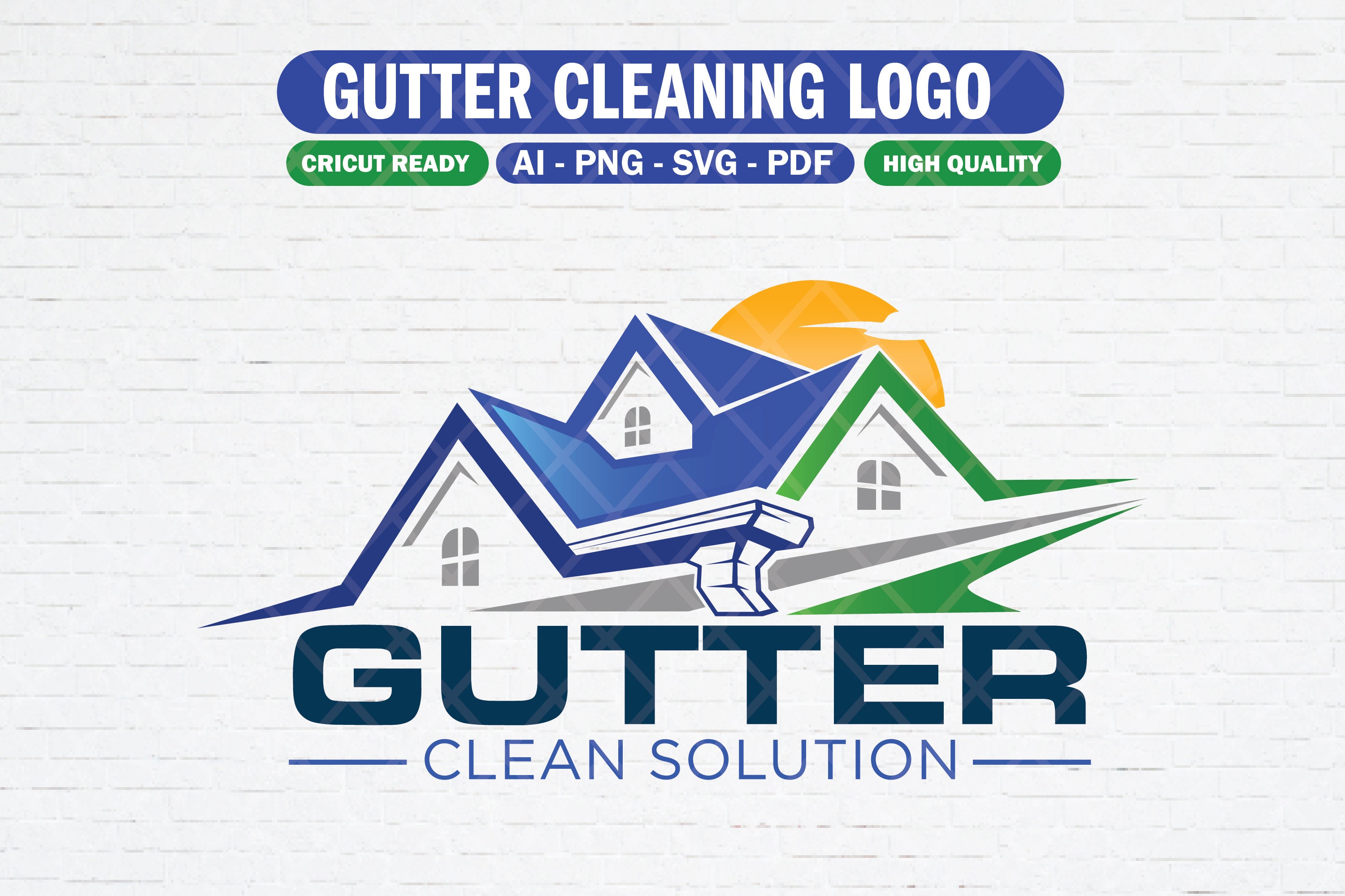 Modèle de conception de logo de nettoyage de gouttière, logo de services de nettoyage de gouttières, logo de services de nettoyage de gouttière, fichi