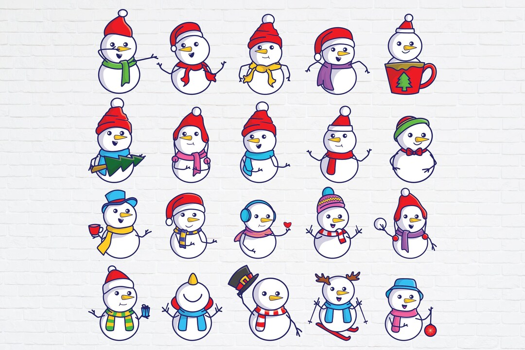 Set of Cute Christmas Snowman SVG PNG Bundle. Funny Snowman Face for ...
