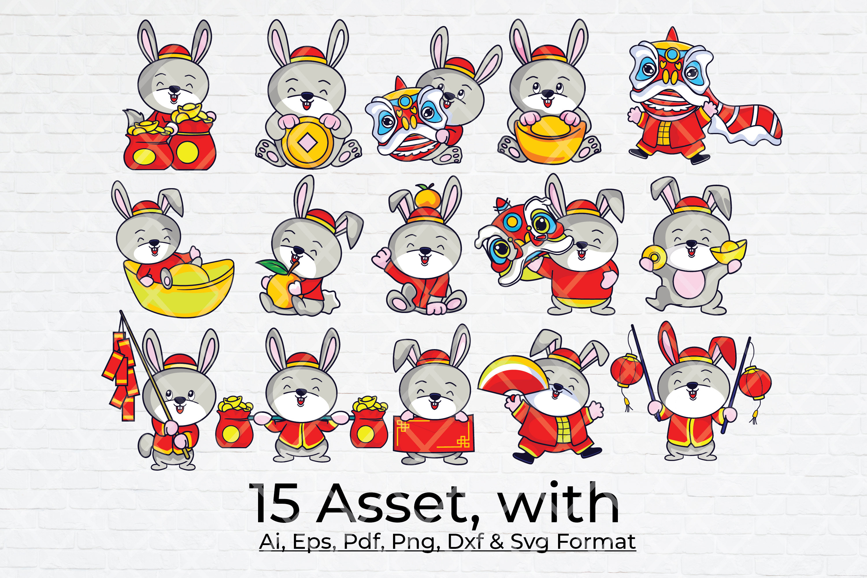 Set of Cute Chinese New Year Rabbit 2023 SVG PNG Bundle. Lunar - Etsy