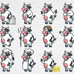 Cute Chibi Cow Farm SVG PNG Bundle: Suitable for Silhouette, Cut Files Sublimation Design