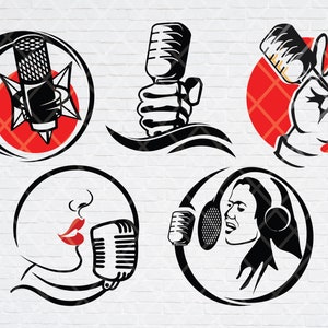 Pre-made retro podcast logo design template: minimalist SVG vector bundle for broadcasting radio business