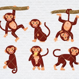 6 Cute Monkey Cartoon SVG Bundle: PNG Files Instant Download for cricut