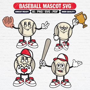 Mascote de beisebol SVG, desenho animado de beisebol retrô SVG, camisa infantil de beisebol vintage, mascote de beisebol retrô Groovy SVG, mascote de beisebol para Cricut.