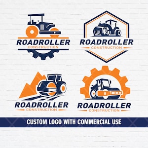 Logotipo de rodillo compactador personalizado, logotipo de reparación de asfalto personalizado, logotipo de construcción de carreteras SVG PNG, logotipo de vehículo de equipo pesado personalizado.