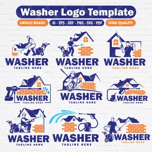 Logo de lavage sous pression professionnel : SVG Bundle pour téléchargement instantané. Clipart de conception de laveuse, service de lavage immobilier.