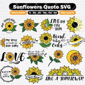 Sonnenblume Zitat svg Bundle, Sonnenblume Clipart png, Silhouette Dateien für Cricut. Floraler digitaler Vektor zum sofortigen Download