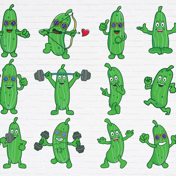 Cute Pickle Cucumber Clipart SVG PNG Bundle. Instant Download for Cricut