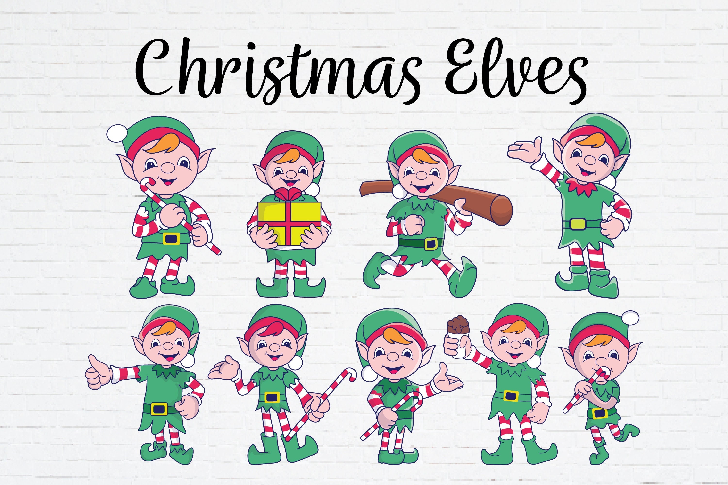 Funny Christmas Elves SVG PNG Bundle: Cute Kid Elf, Christmas Elf Cartoon for Personal and Commercial Use