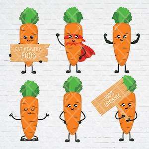 Cute Kawaii Carrot Character Collection: SVG Bundle Files for Carrot Healthy Food Campaign Cricut