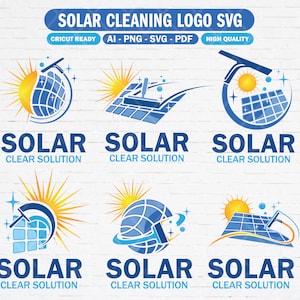 SVG-bundel met logo voor zonne-reiniging, eco-reinigingslogoset, logo voor zonne-energiereiniging, zonnepaneellogo SVG, zonnepaneel-SVG voor cricut.