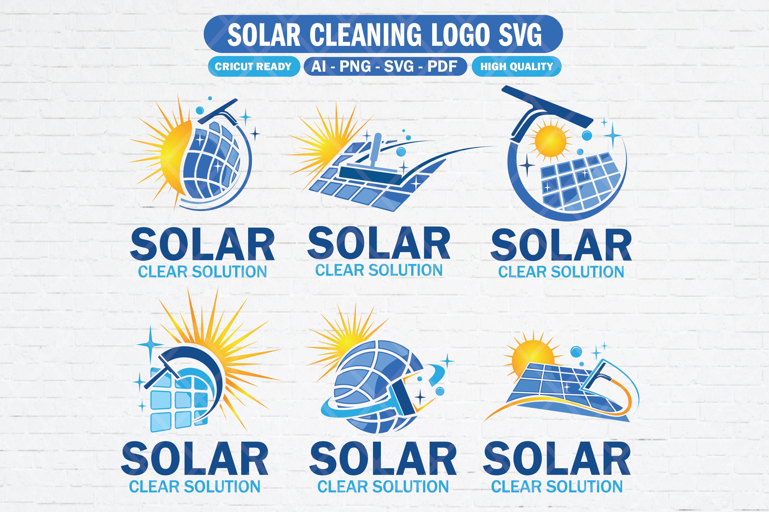 Solar cleaning logo SVG bundle, Eco cleaning logo set, Solar energy cleaning logo, Solar panel logo SVG, Solar panel SVG for cricut.